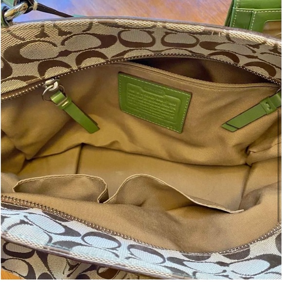 Tan with Green Leather Coach Handbag Color: Green/Tan Size: Medium NWOT - Picture 7 of 7